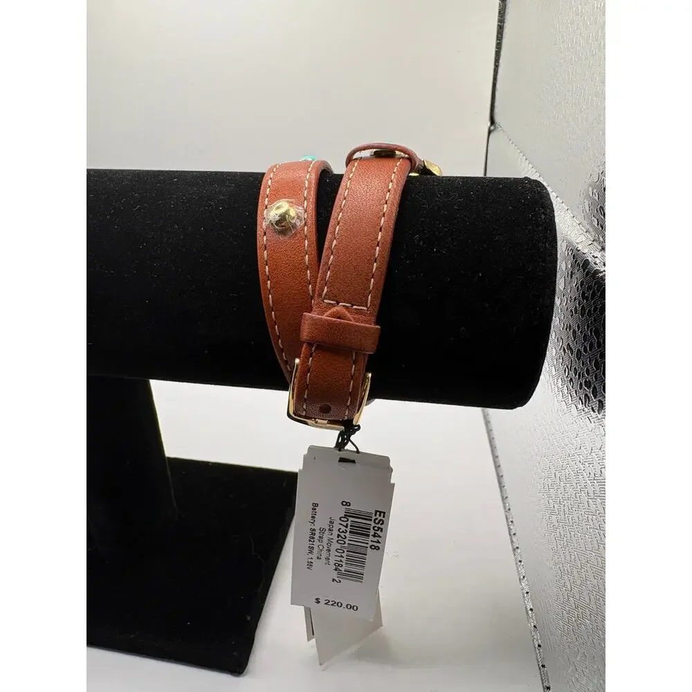 Fossil Women Watch Rectangular Gold-Tone Double Wrap Leather Turquoise Gold